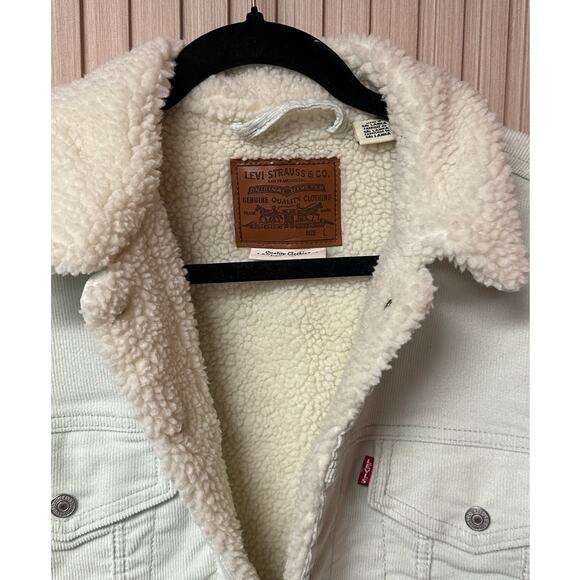 Levi’s Premium Ex-Boyfriend Corduroy Sherpa Trucker Jacket Women’s Size L - Picture 4 of 13